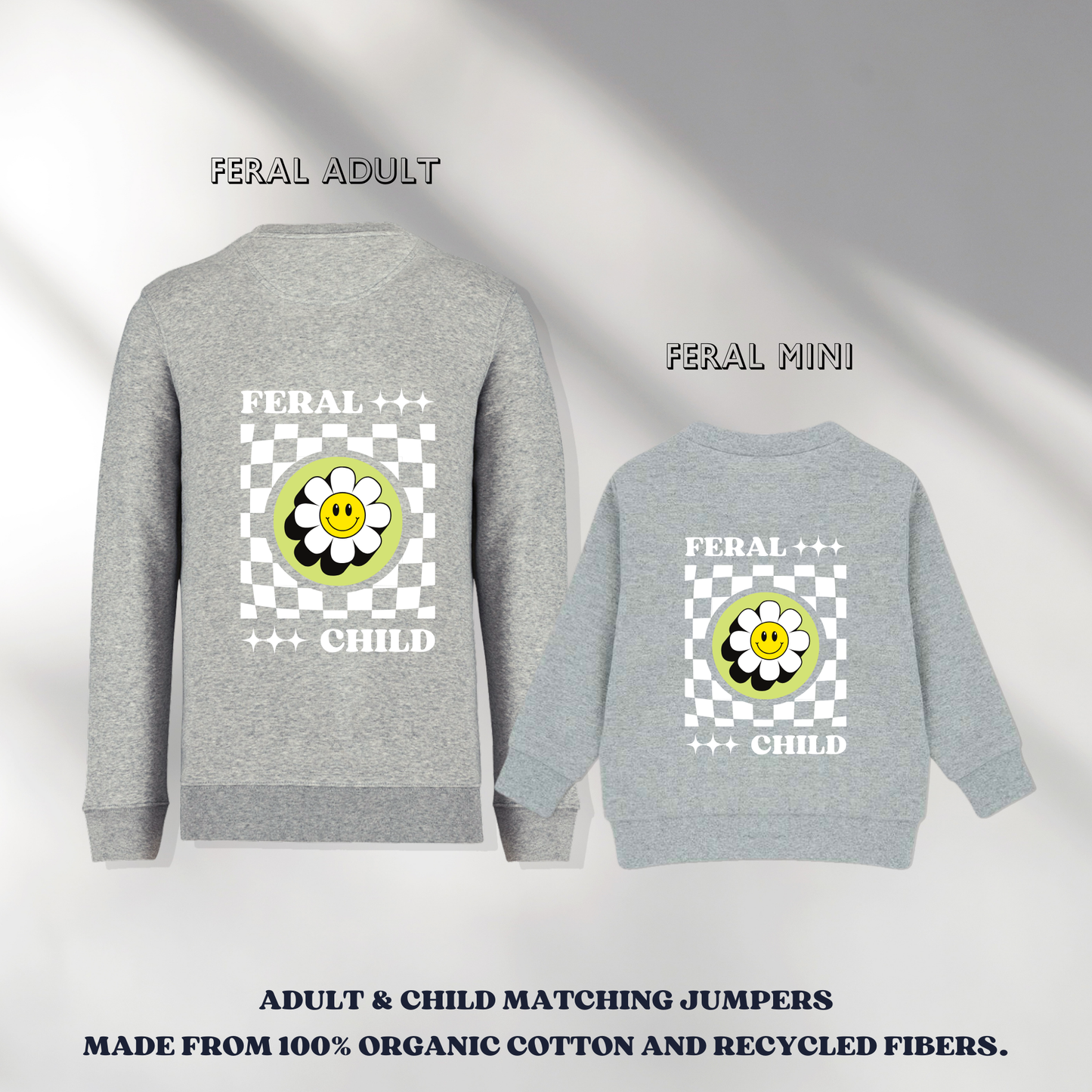 Bogey Green x Grey Feral Child & Adult Matching Jumpers